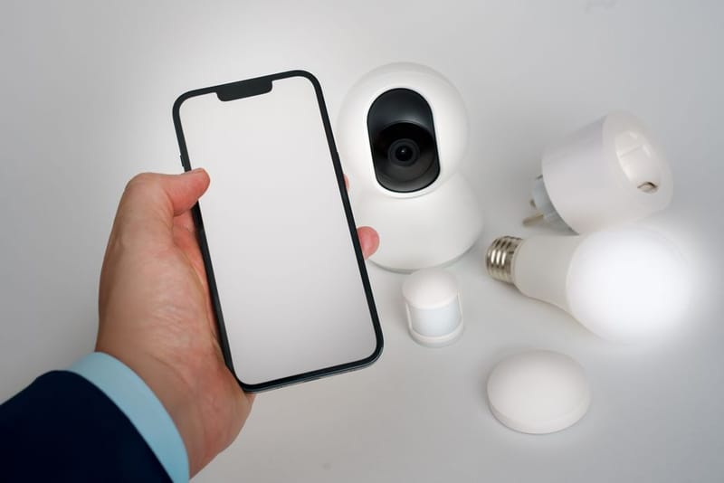 Smart home devices controlled from a phone in a flat